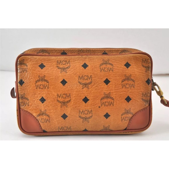 MCM Brown Clutch with Logo Pattern and Wrist Strap - Picture 2 of 16